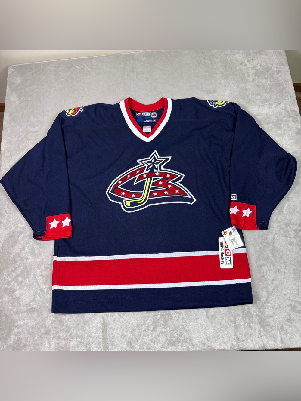 NWT Vintage CCM Mens XL Columbus Blue Jackets NHL Official Hockey Sweater Jersey